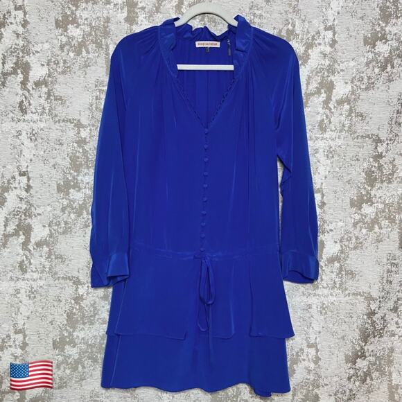 Rebecca Taylor 100% Silk Button Front Tiered Skirt Dress in Cobalt - Picture 1 of 6